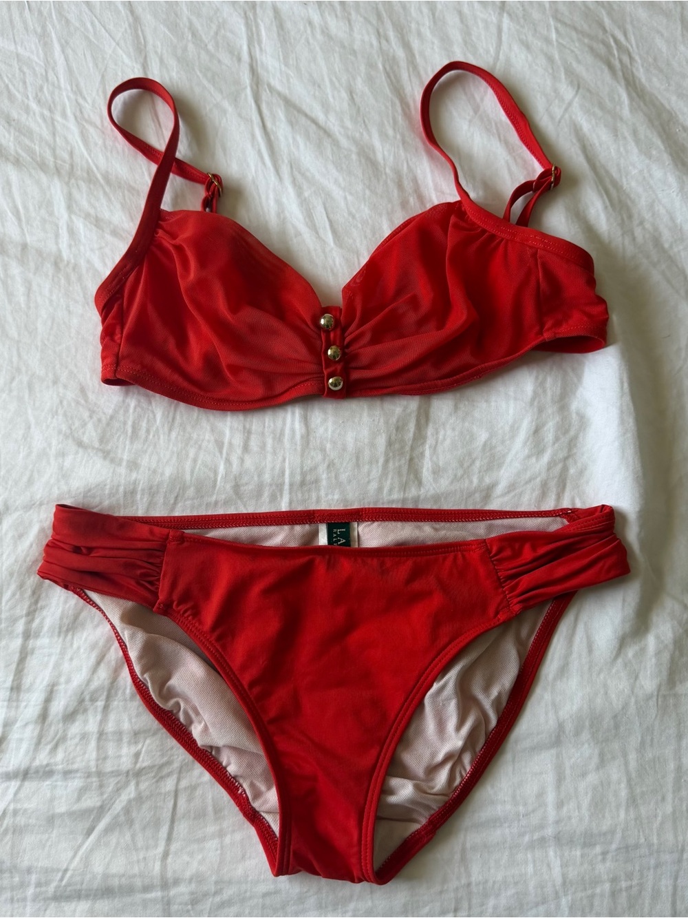Ralph Lauren Red Two-Piece Bikini with Gold Buttons
